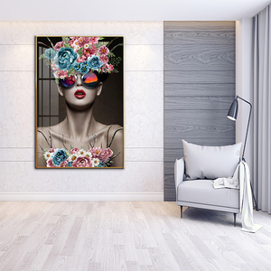 Pittura in porcellana di cristallo di diamante 5D <span class=keywords><strong>fotografia</strong></span> in stile semplice nordico bella donna con fiori decorazione per la casa - Product Image 3