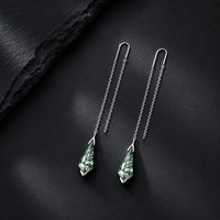 Ensemble de boucles d'oreilles et collier minimalistes vintage en argent S925 avec agate mousse paysagère en losange allongé et double griffe en V