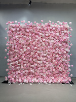 A17 5d rose soie artificielle pêche soie Rose fleur florale toile de fond murale 8ft X 8ft enrouler fermeture éclair Blush mur de fleurs pour le désherbage