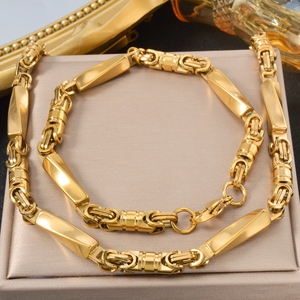 Collier chaîne gourmette en acier inoxydable de haute qualité, maillons géométriques avec placage or, bijoux élégants à coutures soignées - Product Image 2