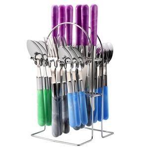 Hot bán 24pcs cutley Bạc Bộ Quà Tặng sứ xử lý thép không gỉ dao dĩa muỗng trà với lưu trữ giá Flatware Set - Product Image 5