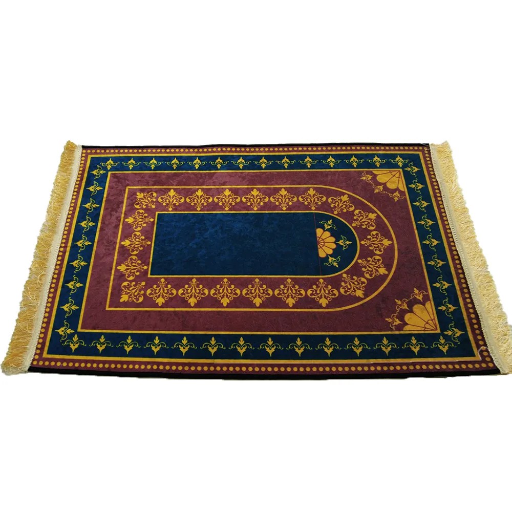 Sıcak satış altın kazık dua halı süper emici dua halı yumuşak parlak İslam seccade