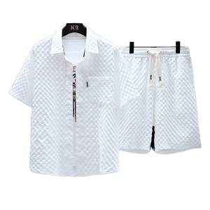 Completo Sportivo <span class=keywords><strong>Estivo</strong></span> da <span class=keywords><strong>Uomo</strong></span> 2024, Set Due Pezzi Traspirante in Seta Ghiaccio, Camicia a Maniche Corte e Pantaloncini <span class=keywords><strong>Casual</strong></span>, Sottile ed Elegante - Product Image 1