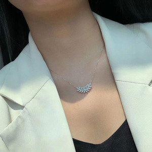 Elegante collana con ciondolo a forma di piuma per donna, catena con zirconi marquise, gioielli alla moda - Product Image 4