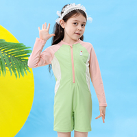 Nuevo Traje de Baño de una Pieza con Estampado Animal de Manga Larga para Niñas Pequeñas, para el Verano y Aguas Termales, UPF 50
