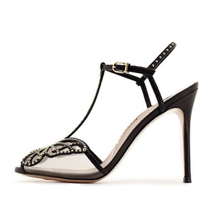 Sandales à talons hauts pour femmes, design élégant, décorées de clous, à bout ouvert, avec bride à boucle, chaussures d'été pour soirée, taille 43 - Product Image 3