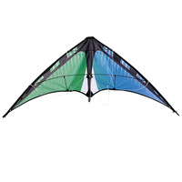 Cerf-volant Delta à double ligne pour enfants, motif bleu-vert, personnalisé en usine, facile à piloter, idéal pour le sport de plage et les cascades