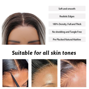 Perruque synthétique HD 13x3, lisse, dégradée, avec frontale pré-épilée, ligne de cheveux naturelle, blanc-brun, ajustable, transparente, pour usage quotidien - Product Image 4