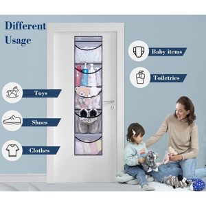 Organizador de Armario Colgante Sobre la Puerta, Almacenamiento con 5 Bolsillos, Tela Gris, Para Dormitorio, Baño, Productos para Bebés, Organización - Product Image 4