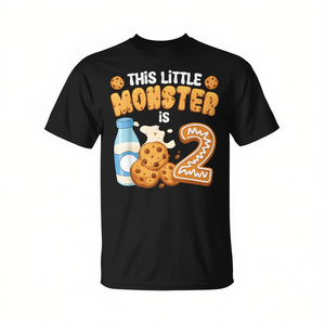 Camiseta de cumpleaños para niños con diseño de este pequeño monstruo de 2 años con leche y galletas - Product Image 2