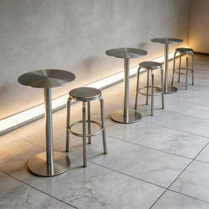 <span class=keywords><strong>Taburete</strong></span> Lateral de Acero Inoxidable de Estilo Nórdico Minimalista Industrial, Mesa Alta de Café y Taburetes de Bar para Cafetería - Product Image 1