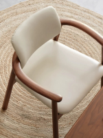 Fauteuil de salle à manger ergonomique moderne |   Siège et dossier rembourrés en cuir PU, structure en bois massif en caoutchouc |   Meuble d'appoint pour salle à manger et salon