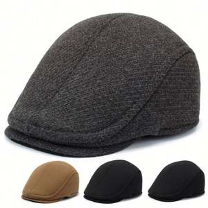 En gros, Bérets d'hiver pour hommes d'extérieur, chauds, en polaire épaisse, à rayures, avec cache-oreilles, style casquette Peaky et casquette Ivy pour hommes seniors - Product Image 2