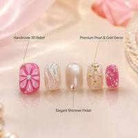 Y20 En gros Fournitures de faux ongles à presser colorés, motif floral fait main, réutilisables, pour fête, en set