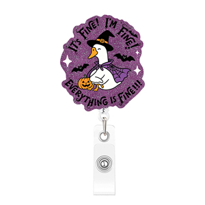 Distintivo Retrattile Glitterato Viola per Halloween, Certificato 'Homebody' e 'Overstimulated Goose', per Studi Medici e Scuole - Product Image 4