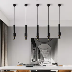 现代餐厅吊灯黑色白色圆管吊灯COB聚光灯发光二极管管吊灯