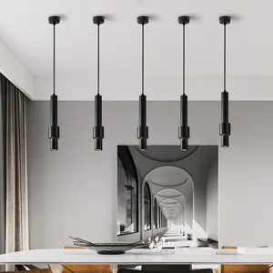 Modern Restaurant Hanglamp Zwart Wit Ronde Buis Kroonluchter Cob Spotlight Led Buis Hanglamp