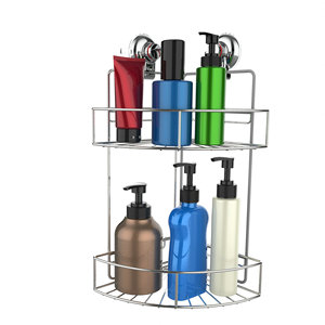 رف حمام بطبقتين مع خطافات شفط، يُثبت بالضغط، مقاوم للصدأ، رفوف تخزين للحمام - Product Image 5