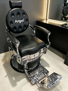 Fauteuil de barbier vintage avec dossier inclinable manuel, repose-pieds, revêtement en cuir PU capitonné, structure chromée robuste, pompe hydraulique - Product Image 6