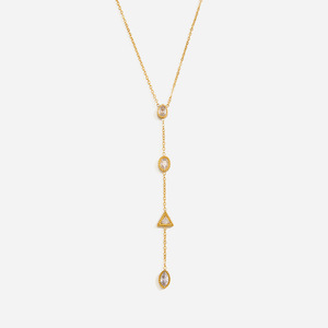 Collier en forme de Y avec zircon géométrique pour femme, à porter au quotidien, serti de zirconiums. - Product Image 1