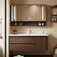 Ensembles de meubles de salle de bain modernes de luxe en laque avec vasque en céramique, armoire murale en mélaminé et miroir intelligent