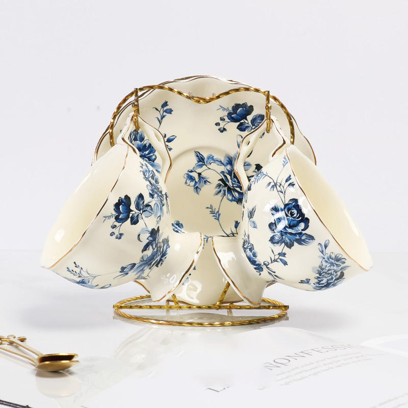 Tasse double et soucoupe (rose bleue)