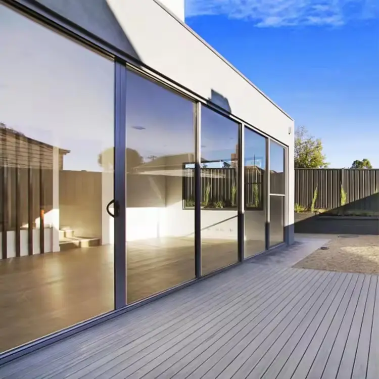 Interior moderno negro corredizo doble vidrio templado aluminio puertas de alta seguridad diseño de balcón moderno puerta de entrada casa