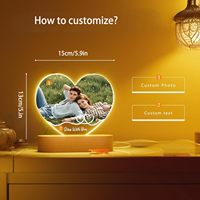 Veilleuse LED personnalisée en forme de cœur avec photo, intensité réglable, base en bois USB, pour couple, cadeau de Saint-Valentin, décoration en gros