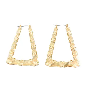 Jewelry customize earrings exaggerated geometric bamboo 18K gold plated hoop earrings for woman