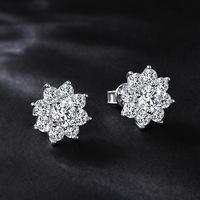 S925 Silber Moissanit-Schmuckset Sonnenblumen-Design Exquisite Halskette Ohrringe Ring Set Damen Hochzeit Party Schmuck