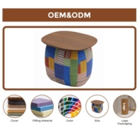 Nouvelle table basse modulable en tissu avec rangement, design méditerranéen moderne, en mousse haute densité et revêtement en bois, pour salon