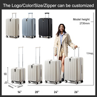 Valises rigides Hanke avec roulettes, compartiment extra profond 1:9, ouverture latérale, bagages de luxe 14, 20, 24, 26 pouces