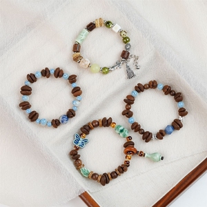Pulseras de cuentas de café retro estilo bosque de moda, 4 estilos de pulseras de cerámica esmaltada con dijes suaves para hombre y mujer - Product Image 2