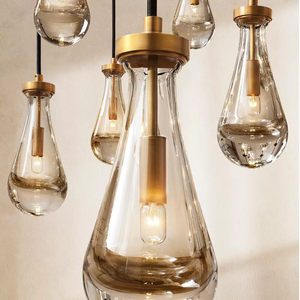 Lustre moderne en verre à LED dimmable de 46 pouces pour hall d'entrée, style goutte de pluie, grand lustre de luxe en laiton pour salon et escalier - Product Image 4