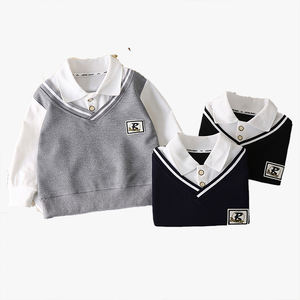 Polo à revers pour garçons, nouveau style automne, sweat-shirt style britannique, design deux-en-un, haut polyvalent et tendance pour enfants plus âgés - Product Image 1