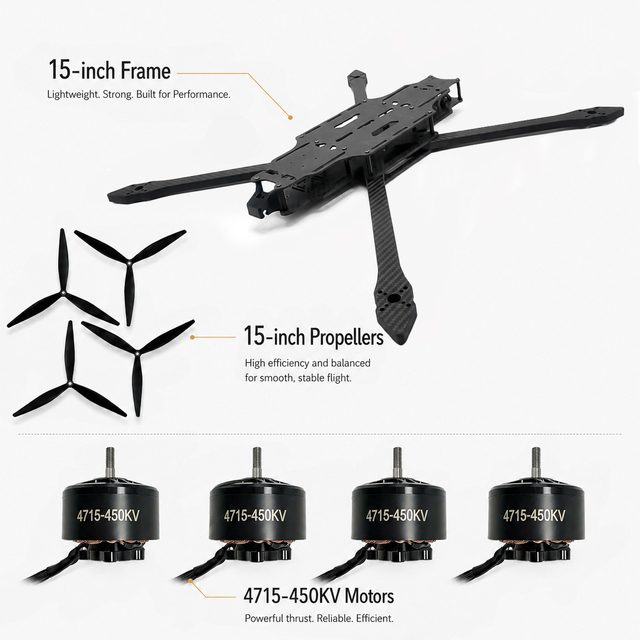 Heavy Duty 15-Inch Carbon Fiber FPV Quadcopter Set 4715 450KV Brushless Motor 15" Prop T300 Frame F722 100A Flight Controller