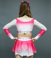 Uniforme de cheerleading en tissu mesh mystique à sublimation, design personnalisé OEM, rose, avec cristaux AB, pour filles adultes, entraînement, tenue d'équipe de cheerleading