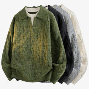 Pull en maille torsadée à col en V pour homme, taille européenne grande taille, deux pièces, polyester haut de gamme, vente chaude transfrontalière pour l'hiver - Product Image 1