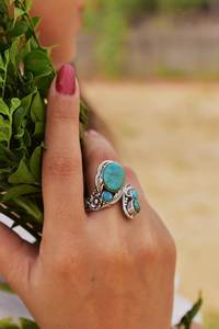 Handmade Turquoise Sterling Silver <b>Adjustable</b> <b>Ring</b> Natural Gemstone Jewelry for Women Wholesale - Product Image 6