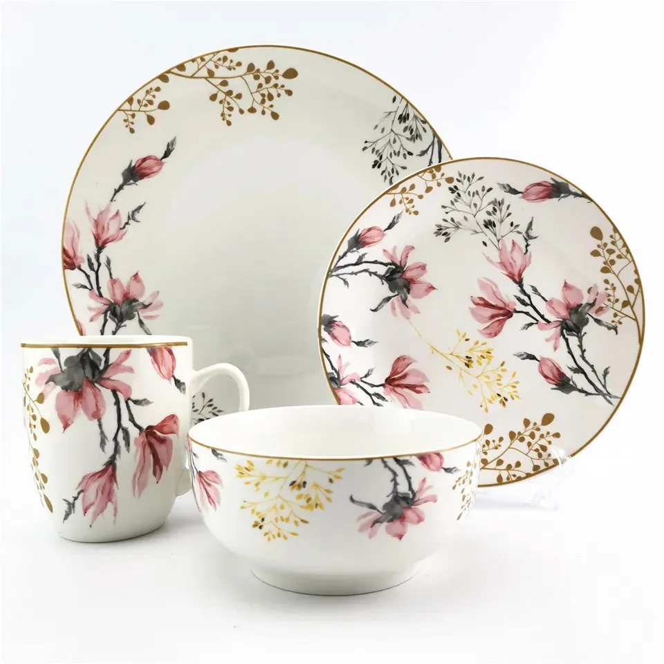 Factory Direct Sales 16pcs Decals Elegant Tableware Set Porcelain Dinner Sets Luxurious Plate Dinnerware Ceramic
