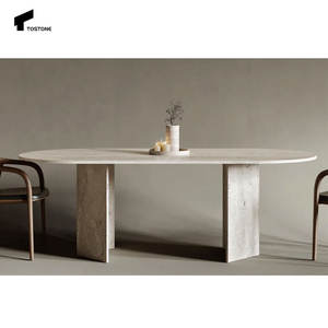 Tostone, las mejores ventas, mesa de comedor de travertino Natural ovalada blanca de Italia para el hogar, apartamento, Villa, comedor, decoración Interior de Hotel - Product Image 1