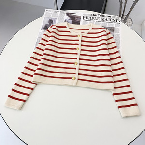 GX21143 Nouveau cardigan en tricot rayé à manches longues pour <span class=keywords><strong>femme</strong></span>, décontracté, printemps, automne, hiver, boutonné, à simple boutonnage, pulls pour femmes - Product Image 6