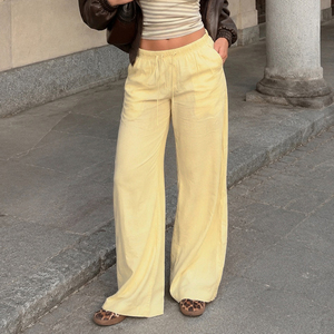 Women's <b>Elastic</b> High <b>Waist</b> Wide Leg Summer Lounge Pants Breathable Lightweight Loose Fit Straight <b>Trousers</b> Street Style Casual - Product Image 1