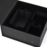 Boîte à bijoux magnétique noire avec logo personnalisé, insert en velours et mousse, emballage de luxe, boîtes cadeaux