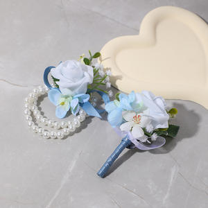 Gül bilek korsage bileklik Band bilezik ve erkekler düğün balo elbise süslemeleri için Boutonniere Set - Product Image 4