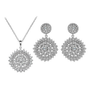 RAKOL SP320 Luxury silver Sunflower Women's Boutique Jewelry Fashion Cubic Zirconia Earrings Party Pendant Set - Product Image 2