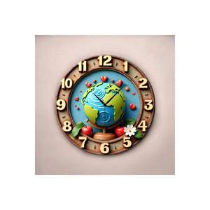 Reloj de Pared Redondo de Madera Silencioso con Patrones Coloridos del Mundo, con Números, Diseño Floral, 45x45cm, Estilo Clásico, Hecho en TR - Product Image 4