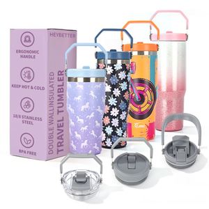 20oz 25oz 30oz Travel Tumbler Cups Mugs Double Wall Vacuum Insulated Coffee Mug <b>with</b> <b>Straw</b> Lid and Handle 900ml Stainless Steel - Product Image 3