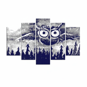 Navy Blue Owl <b>Canvas</b> Art: Pine Tree <b>Landscape</b>, Modern <b>Print</b>,SET OF 5 MIX <b>CANVAS</b> - Product Image 2