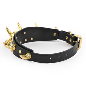 송곳니 발톱 조정 가능한 극세사 가죽 복종 칼라 알루미늄 스파이크 가죽 끈 신중한 배송 성인 페티쉬 섹스 토이 - Product Image 3